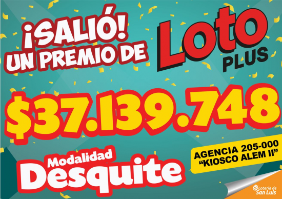 ¡Más de $ 37.000.000 para un ganador del Loto Plus en San Luis!