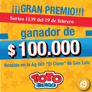 Premio de $100.000 de Toto Bingo en San Luis